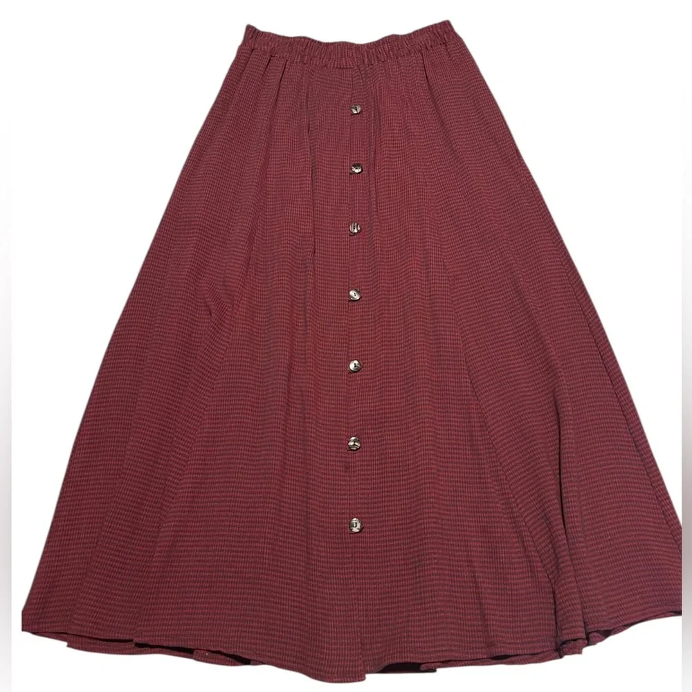 Vtg Cynthia Maxx Red Gingham Plaid Button Front Maxi Skirt Medium Academia USA